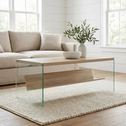 Glass Coffee Table with Shelf Contemporary Design and Sturdy Frame SKU