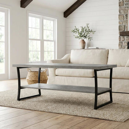 Faux Birch Coffee Table with Slate Gray Frame and Hollow Core Construction