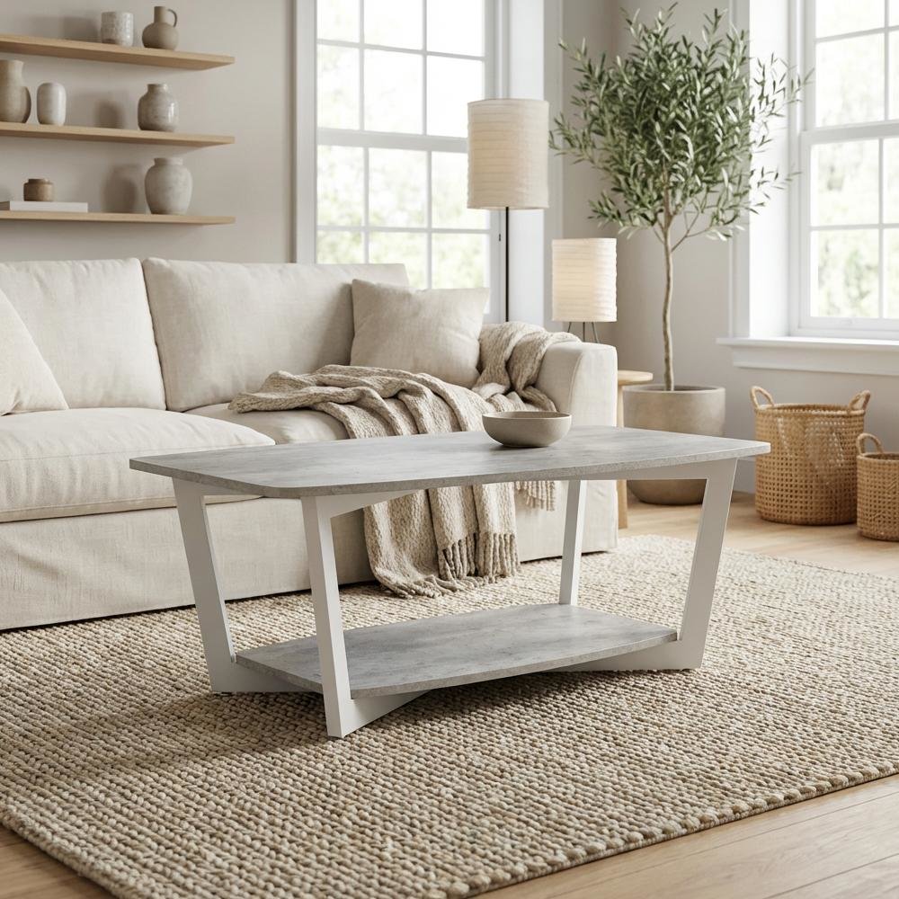 Graystone Coffee Table Gray with White Frame Particle Board Surface