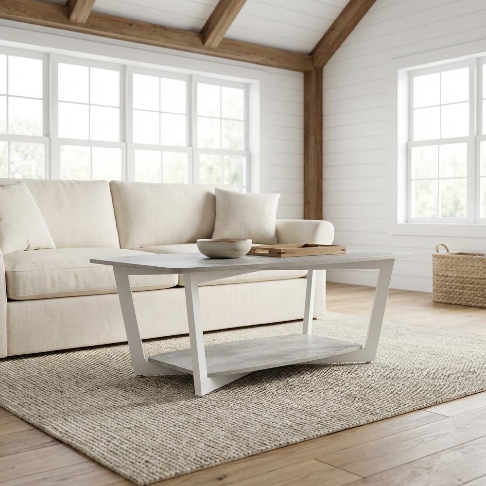 Graystone Coffee Table Gray with White Frame Particle Board Surface
