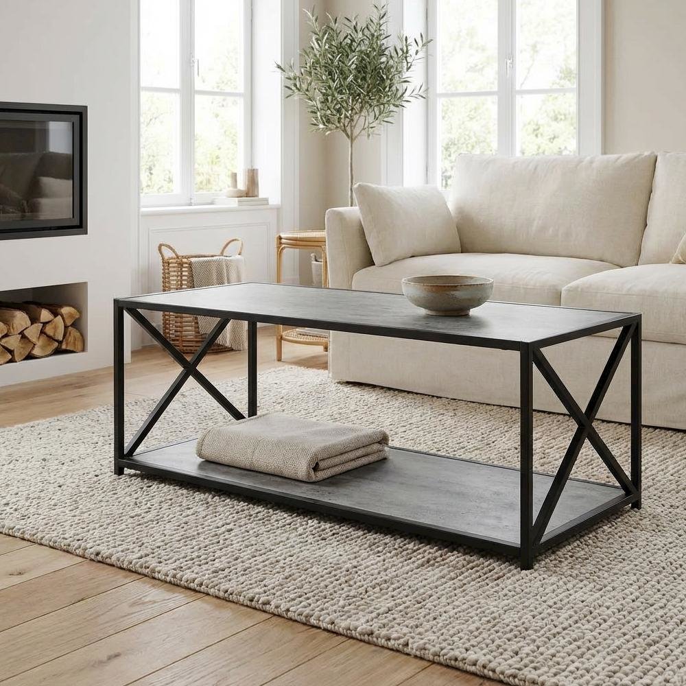 Faux Birch Coffee Table with Particle Board Top and Sturdy Frame Design