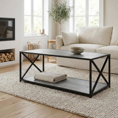 Faux Birch Coffee Table with Particle Board Top and Sturdy Frame Design