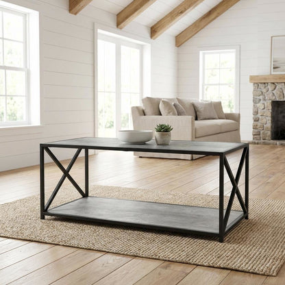 Faux Birch Coffee Table with Particle Board Top and Sturdy Frame Design