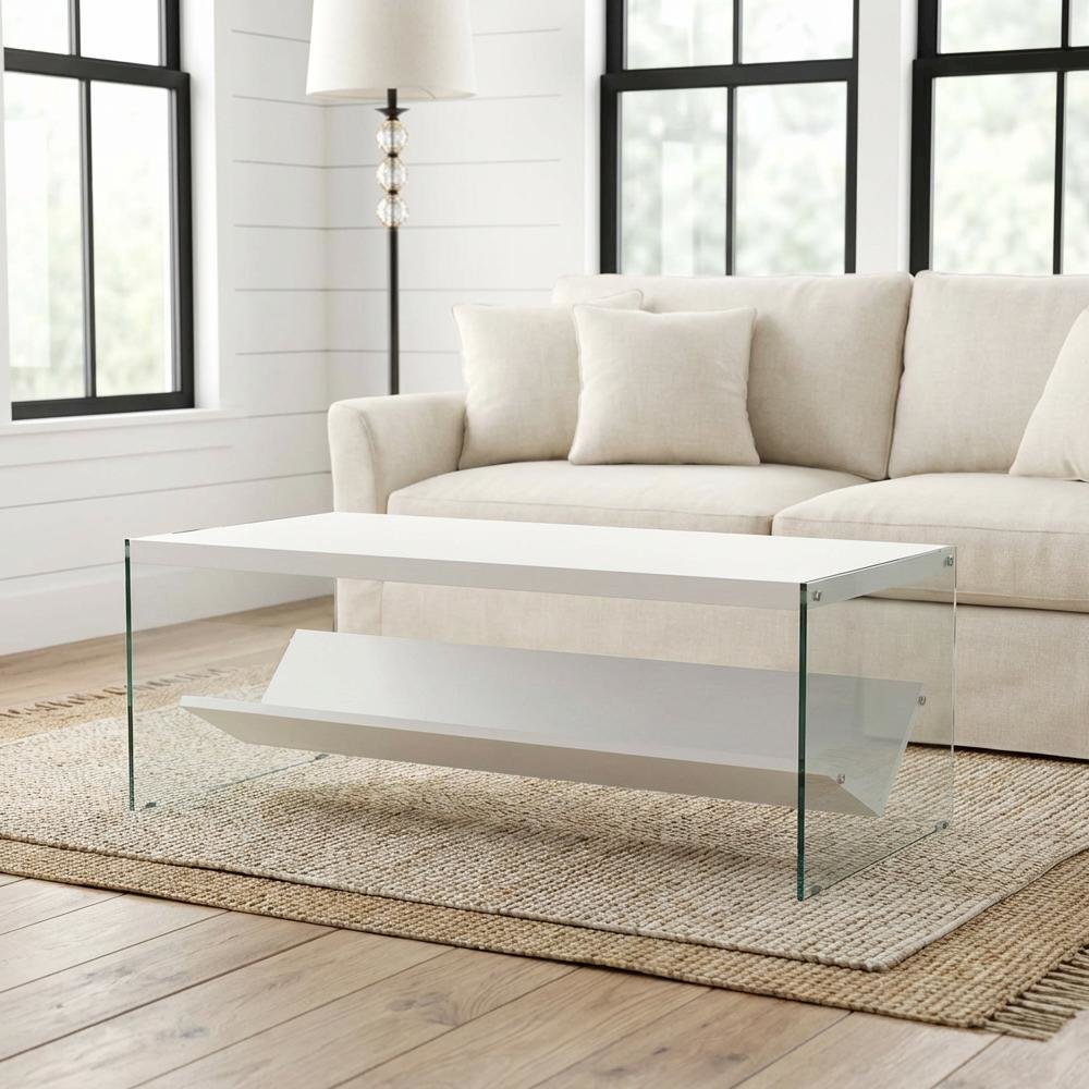 Glass Coffee Table with Shelf Contemporary Design and Sturdy Construction SKU