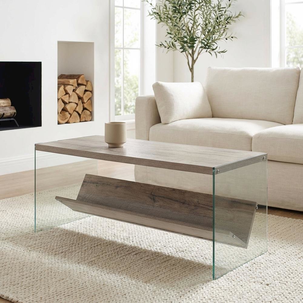 Glass Coffee Table Clear Contemporary Design with Lower Shelf and Sturdy Frame