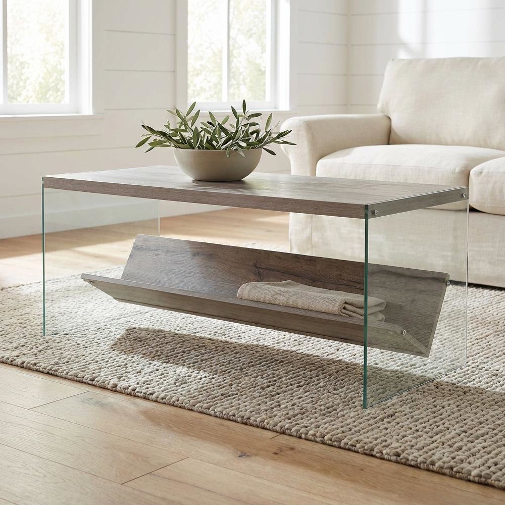 Glass Coffee Table Clear Contemporary Design with Lower Shelf and Sturdy Frame