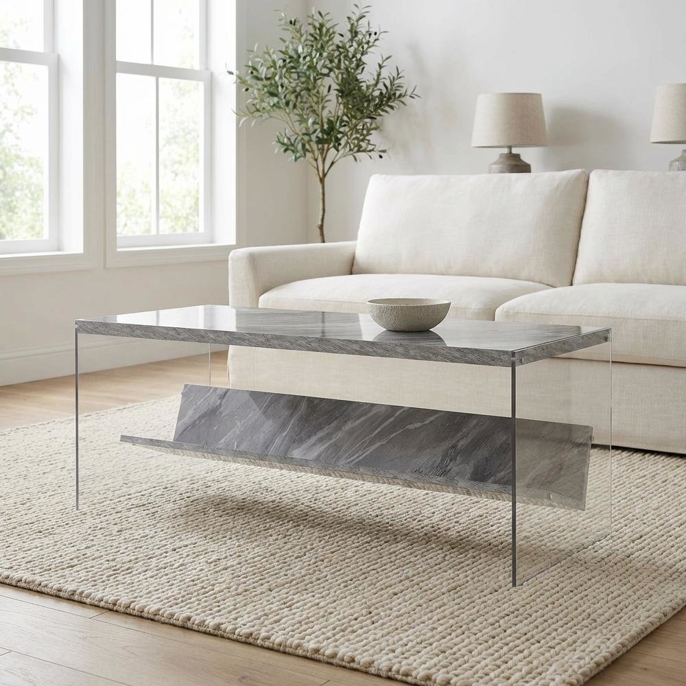 Glass Coffee Table with Shelf Contemporary Design and Sturdy Construction SKU