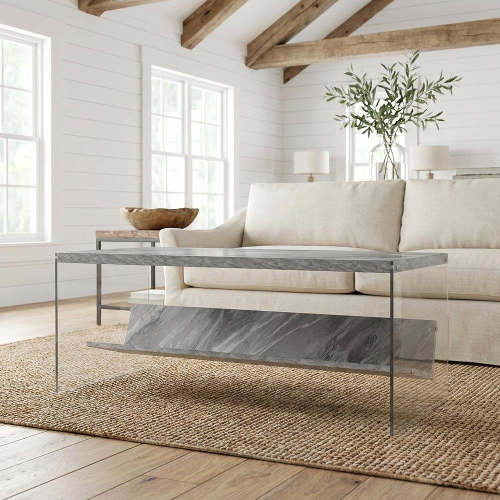 Glass Coffee Table with Shelf Contemporary Design and Sturdy Construction SKU