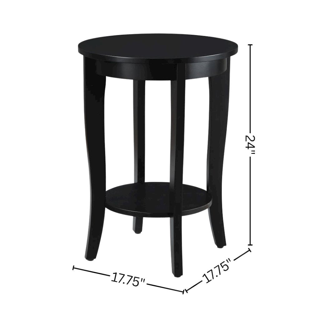 Round End Table, Black, Modern, Bottom Shelf, Easy Setup