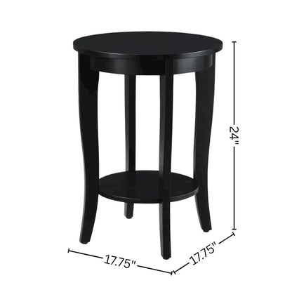 Round End Table, Black, Modern, Bottom Shelf, Easy Setup