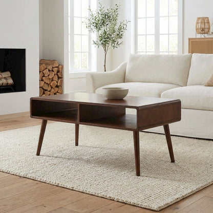 Brown Wood Coffee Table with Shelf and Storage Space for Living Room