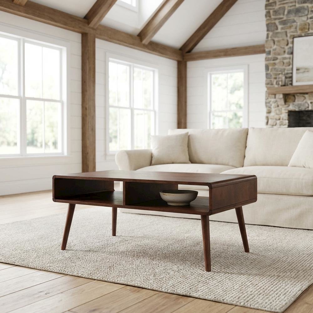 Brown Wood Coffee Table with Shelf and Storage Space for Living Room