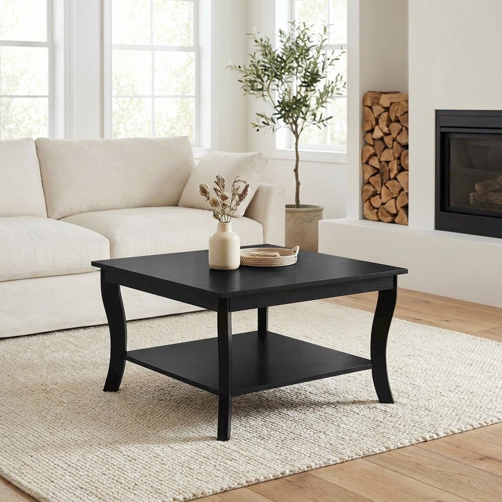 Black Square Coffee Table with MDF Top and Sturdy Frame for Living Room