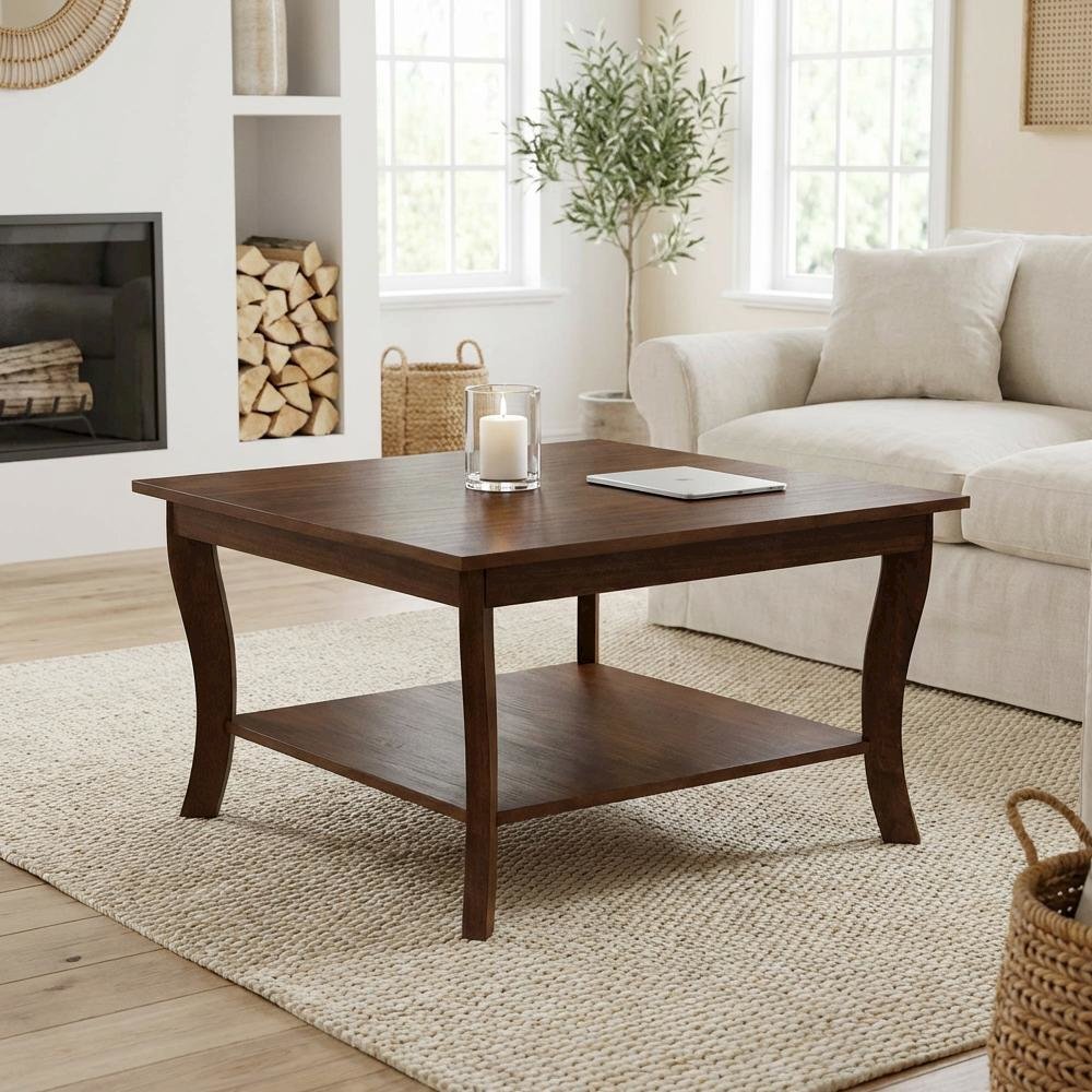 Espresso Coffee Table with MDF Construction and Square Design for Living Room