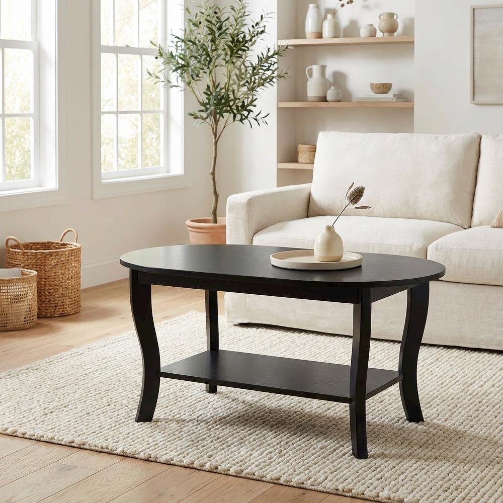 Oval Coffee Table Classic Design with Shelf and Durable Construction