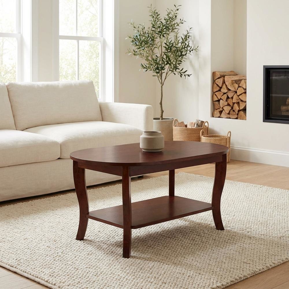 Oval Classic Coffee Table with Shelf and Sturdy Construction 25 lb Weight