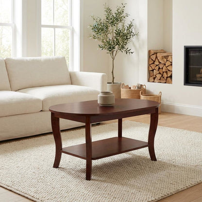 Oval Classic Coffee Table with Shelf and Sturdy Construction 25 lb Weight