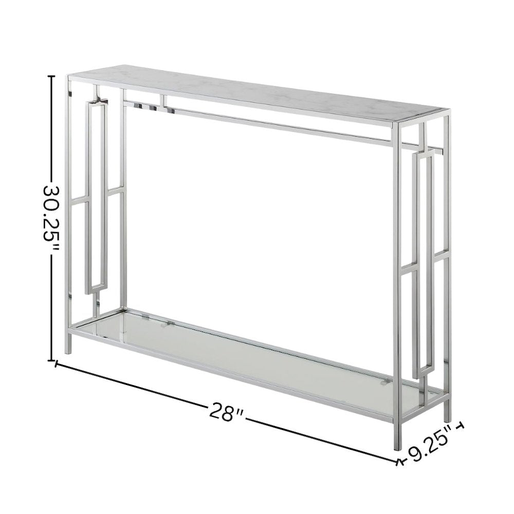 Console Table, Faux Marble, Chrome, Two Tier Shelf, Glam