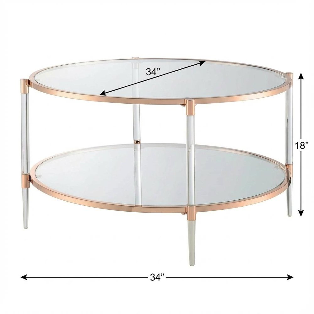 Rose Gold Acrylic Coffee Table with Clear Tempered Glass and Two Tiers
