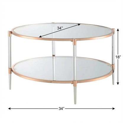 Rose Gold Acrylic Coffee Table with Clear Tempered Glass and Two Tiers