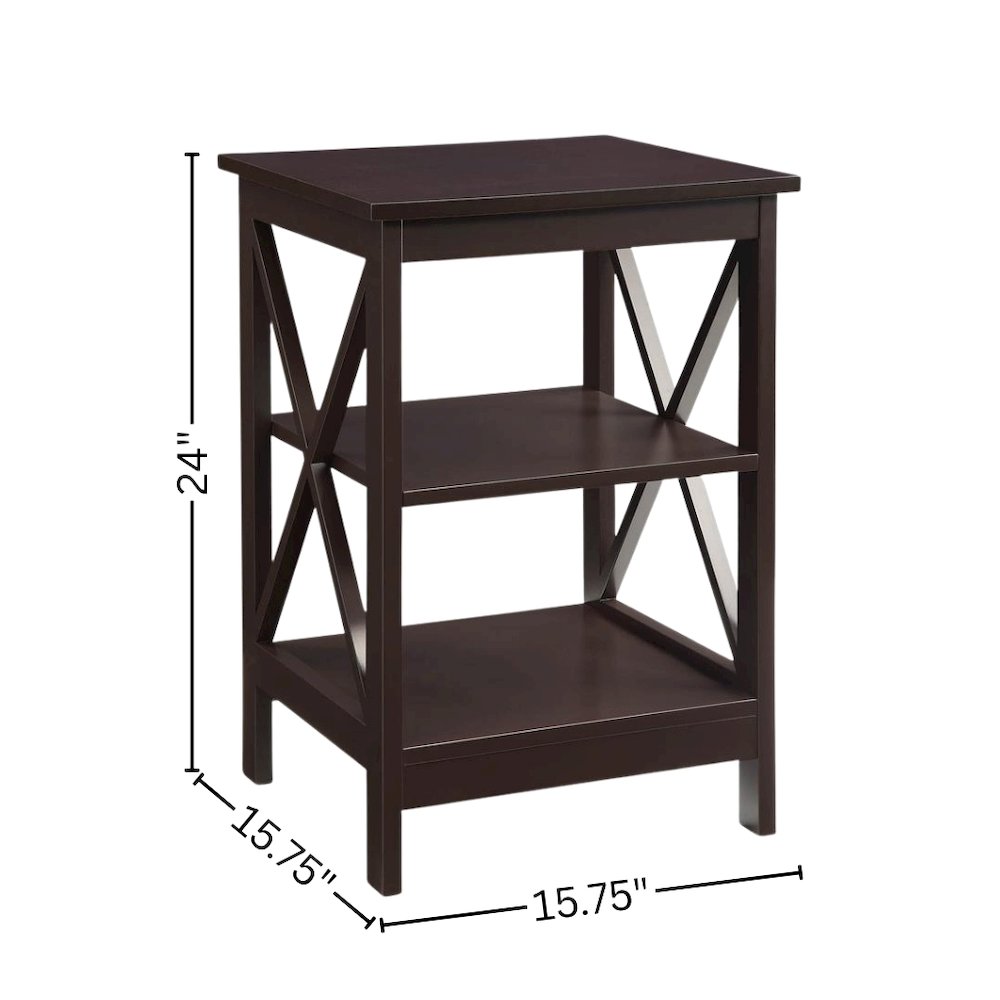 End Table, Espresso, 3 Tier Shelving, Square, Wood
