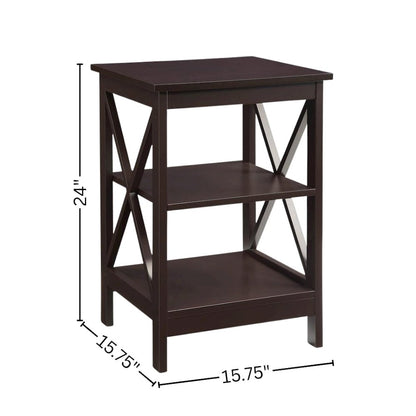 End Table, Espresso, 3 Tier Shelving, Square, Wood
