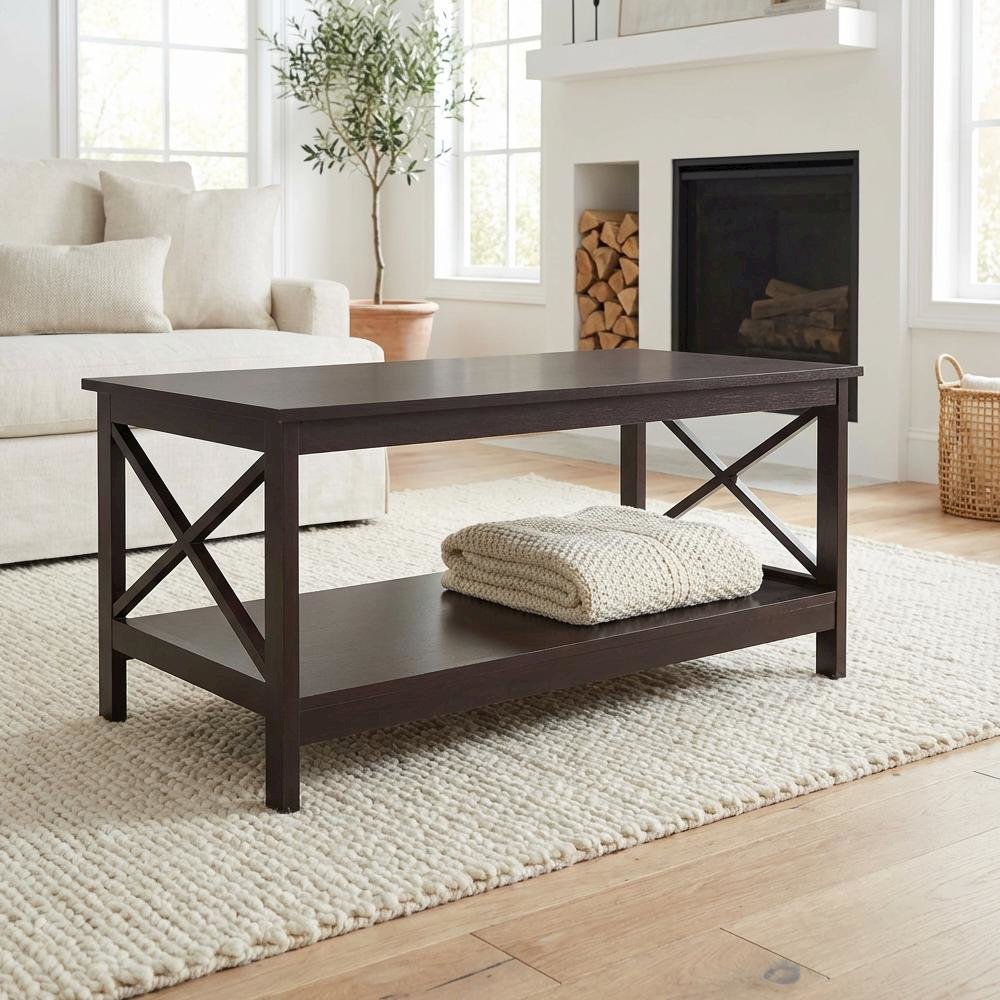 Espresso Coffee Table with MDF Construction and Sturdy Design for Living Room