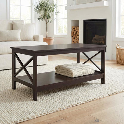 Espresso Coffee Table with MDF Construction and Sturdy Design for Living Room