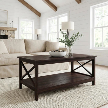 Espresso Coffee Table with MDF Construction and Sturdy Design for Living Room
