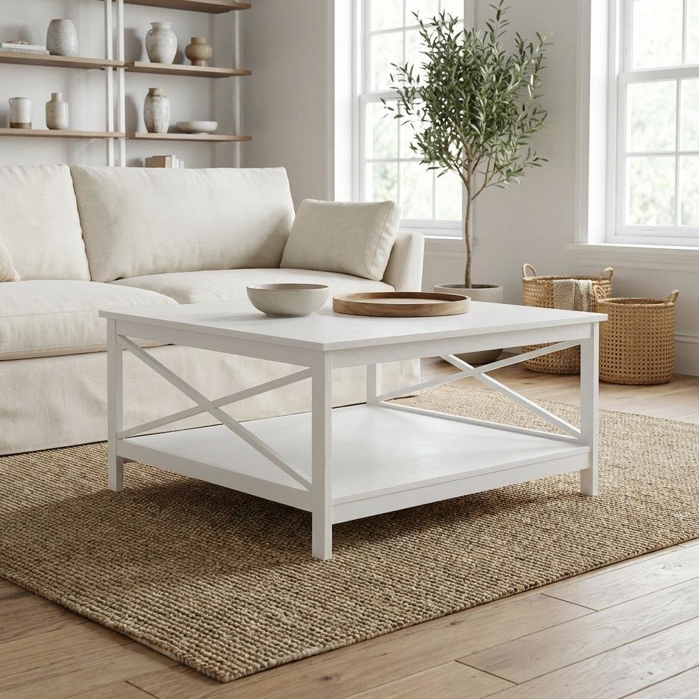 White MDF Square Coffee Table with Sturdy Construction and Modern Design