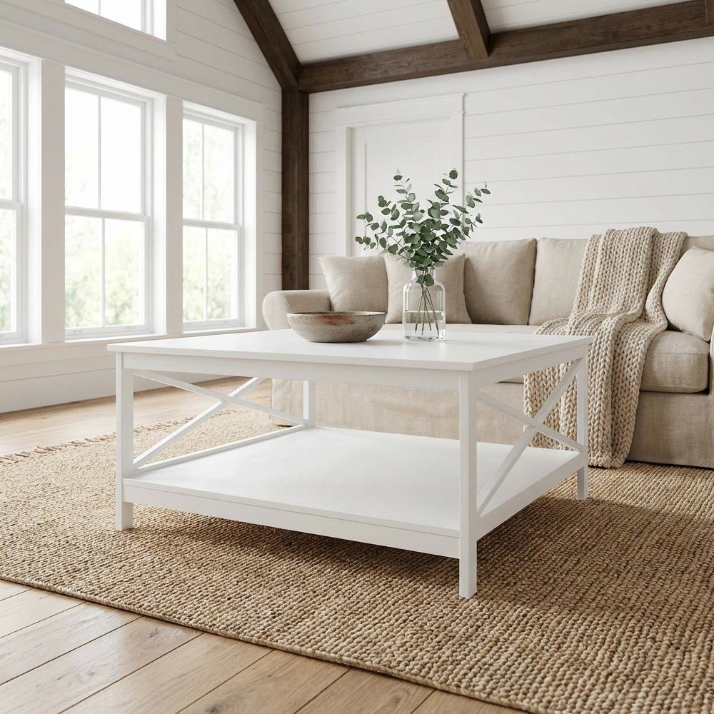 White MDF Square Coffee Table with Sturdy Construction and Modern Design