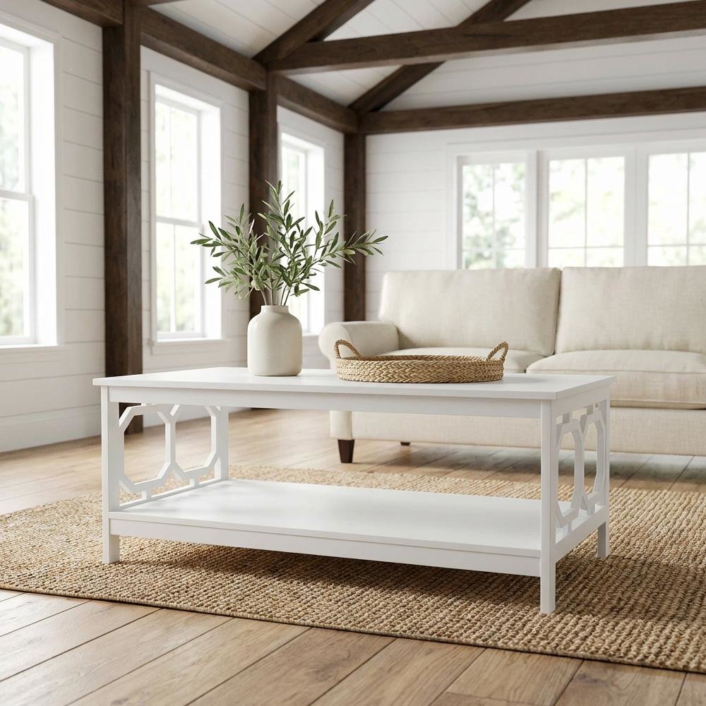 White Coffee Table with Shelf Contemporary MDF Storage Design