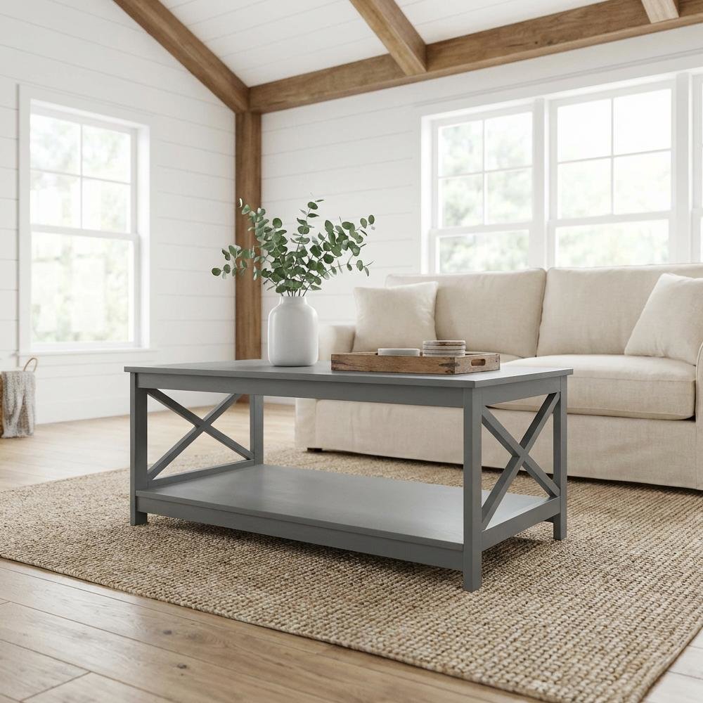 Coffee Table MDF with Shelf in Neutral Finish for Living Room Storage