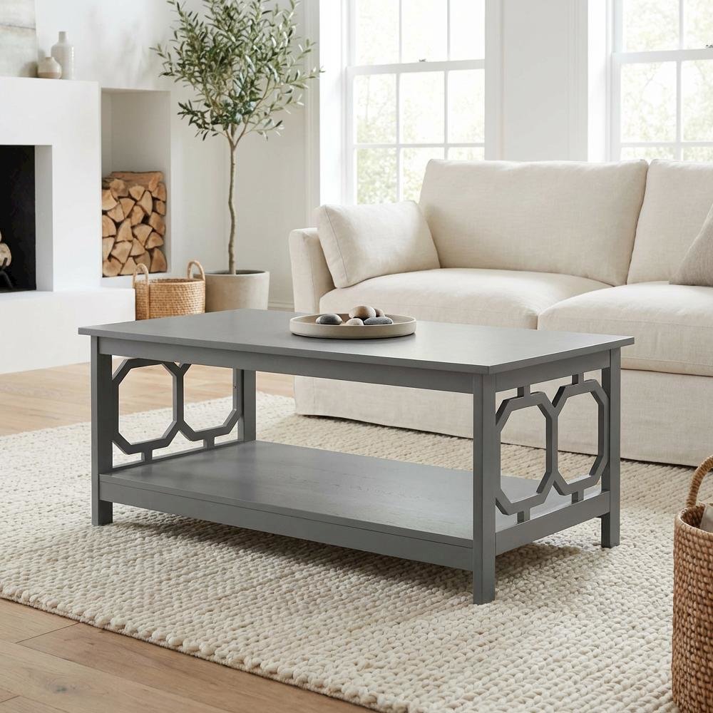 Coffee Table MDF in Neutral Finish with Lower Shelf Storage Surface