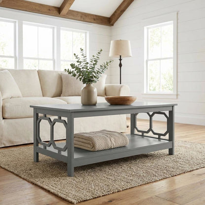 Coffee Table MDF in Neutral Finish with Lower Shelf Storage Surface