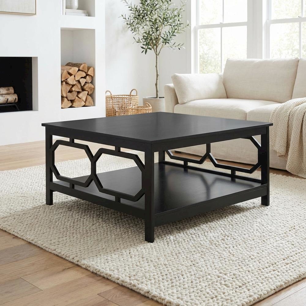 Black MDF Coffee Table Square Top with Sturdy Frame and Modern Design