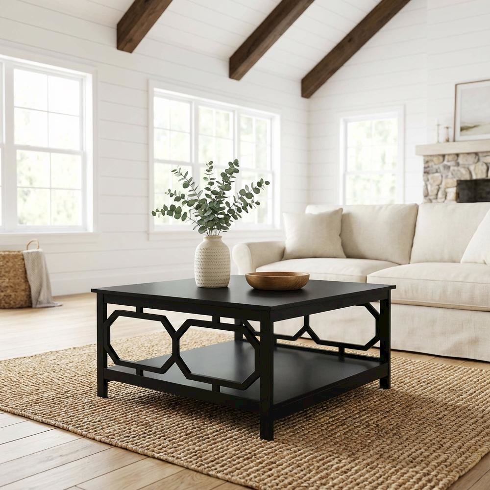 Black MDF Coffee Table Square Top with Sturdy Frame and Modern Design