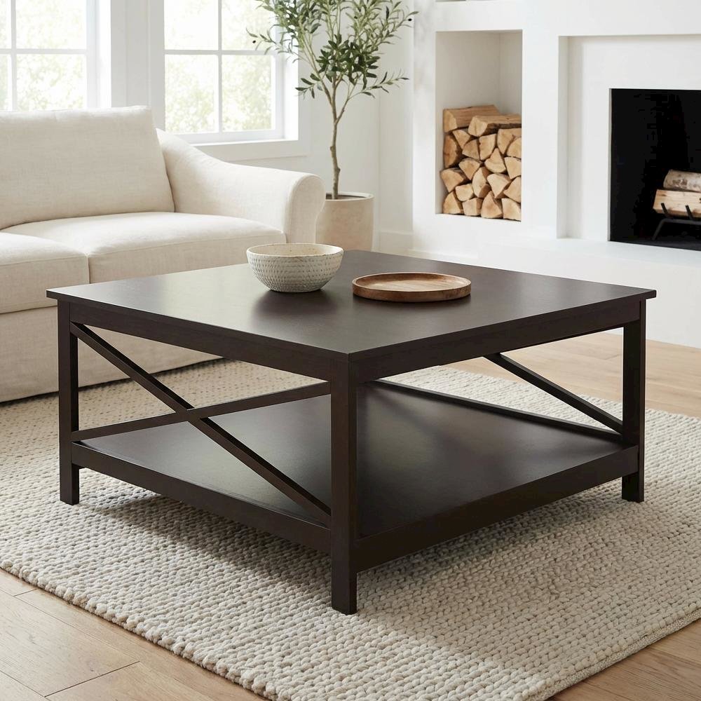 Espresso Coffee Table with MDF Construction and Sturdy Design for Living Room
