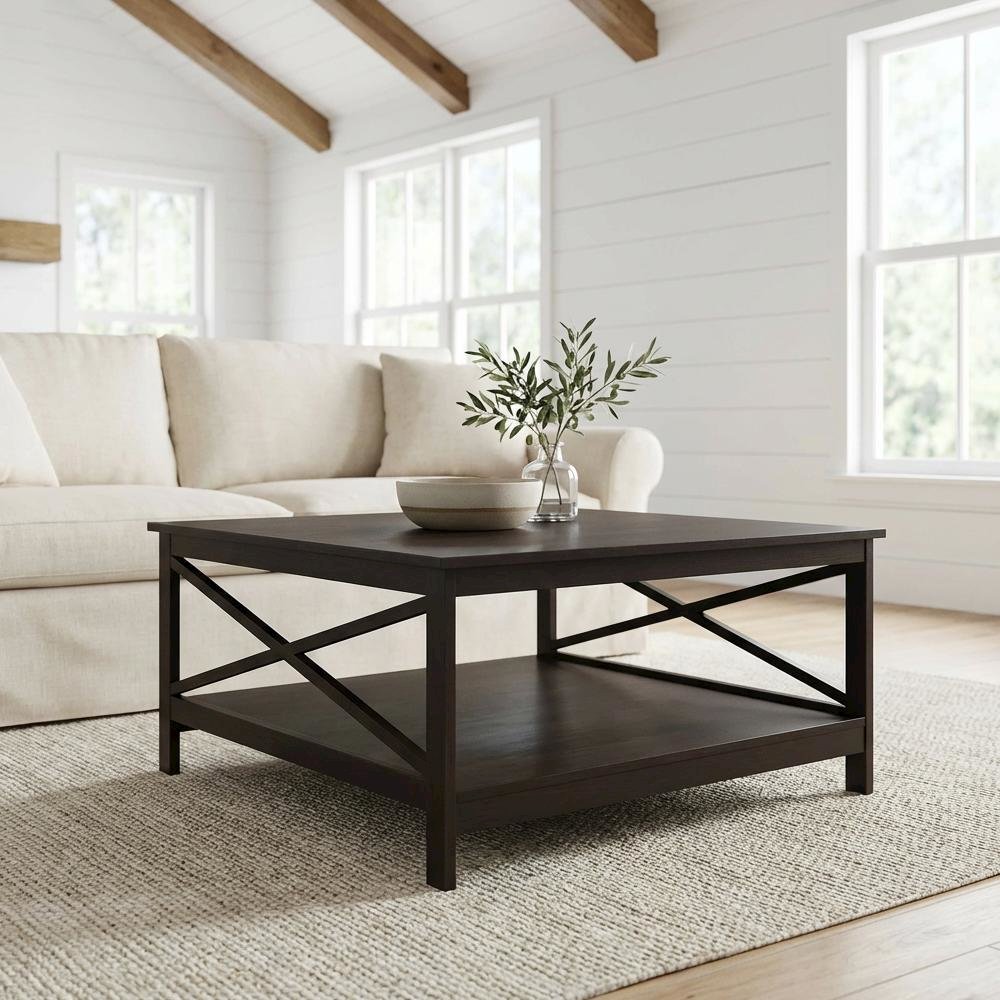 Espresso Coffee Table with MDF Construction and Sturdy Design for Living Room