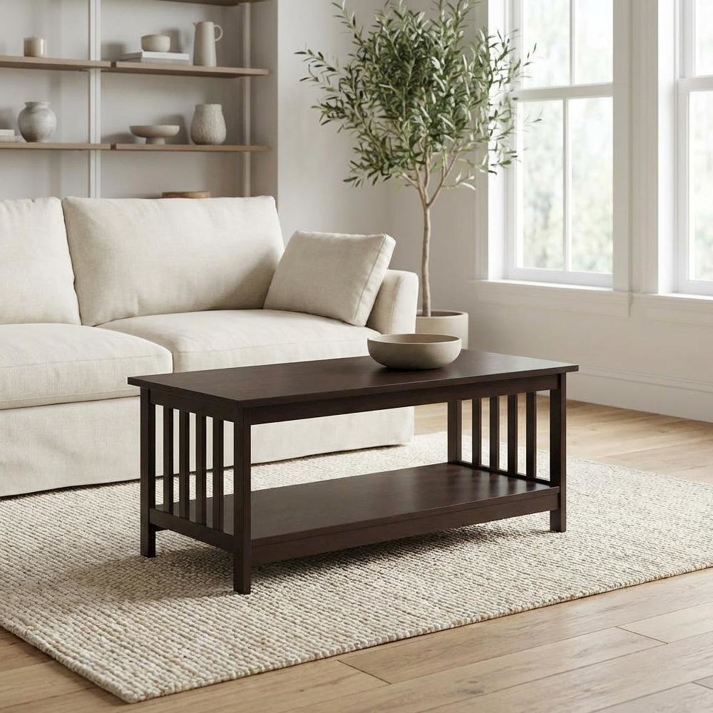 Espresso Coffee Table with MDF Top and Sturdy Frame for Living Room Use