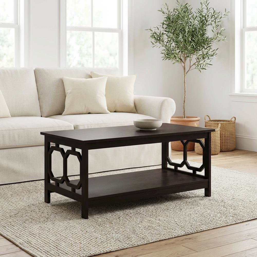 Espresso Coffee Table with Shelf Contemporary MDF Construction Modern Design