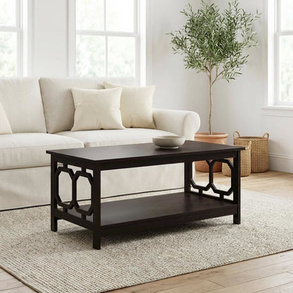 Espresso Coffee Table with Shelf Contemporary MDF Construction Modern Design
