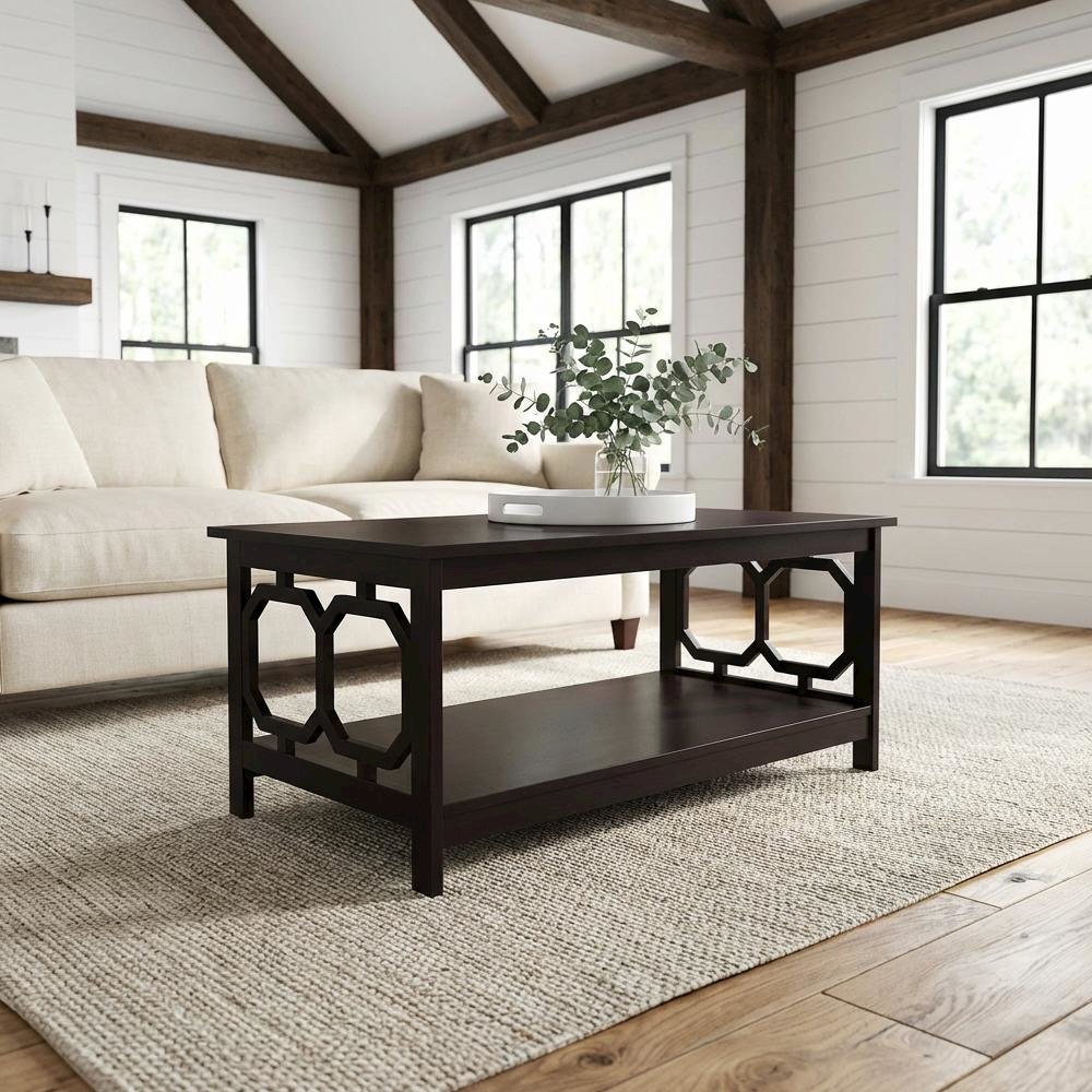 Espresso Coffee Table with Shelf Contemporary MDF Construction Modern Design