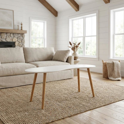 White Neutral Bean Shaped Coffee Table MDF Surface with Stylish Design