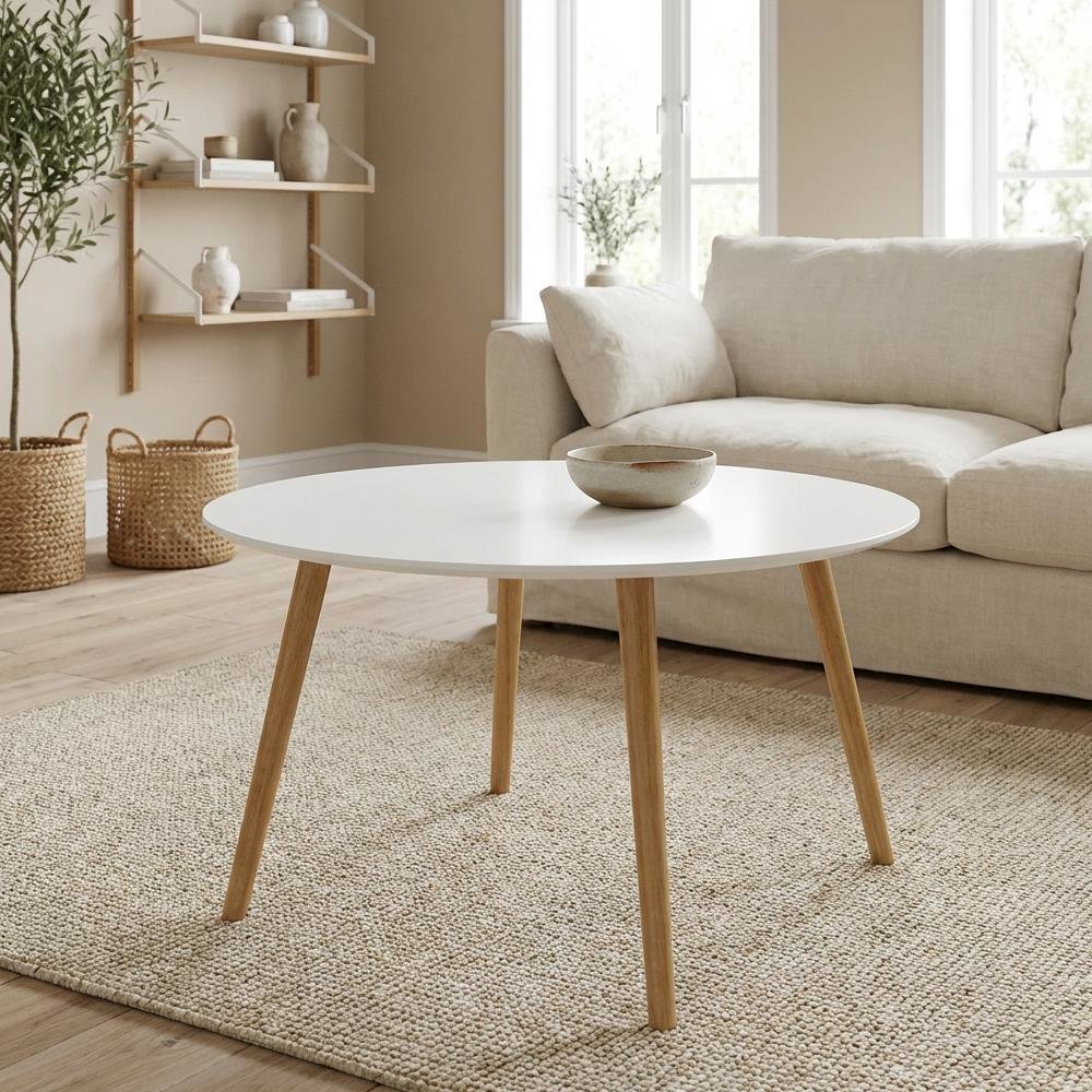 White Round Coffee Table with Sturdy Construction and Compact Design SKU