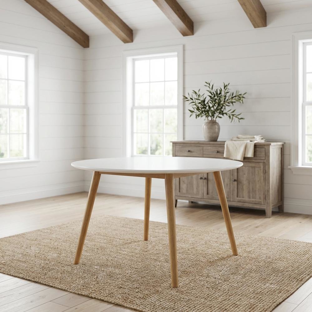 White Round Coffee Table with Sturdy Construction and Compact Design SKU