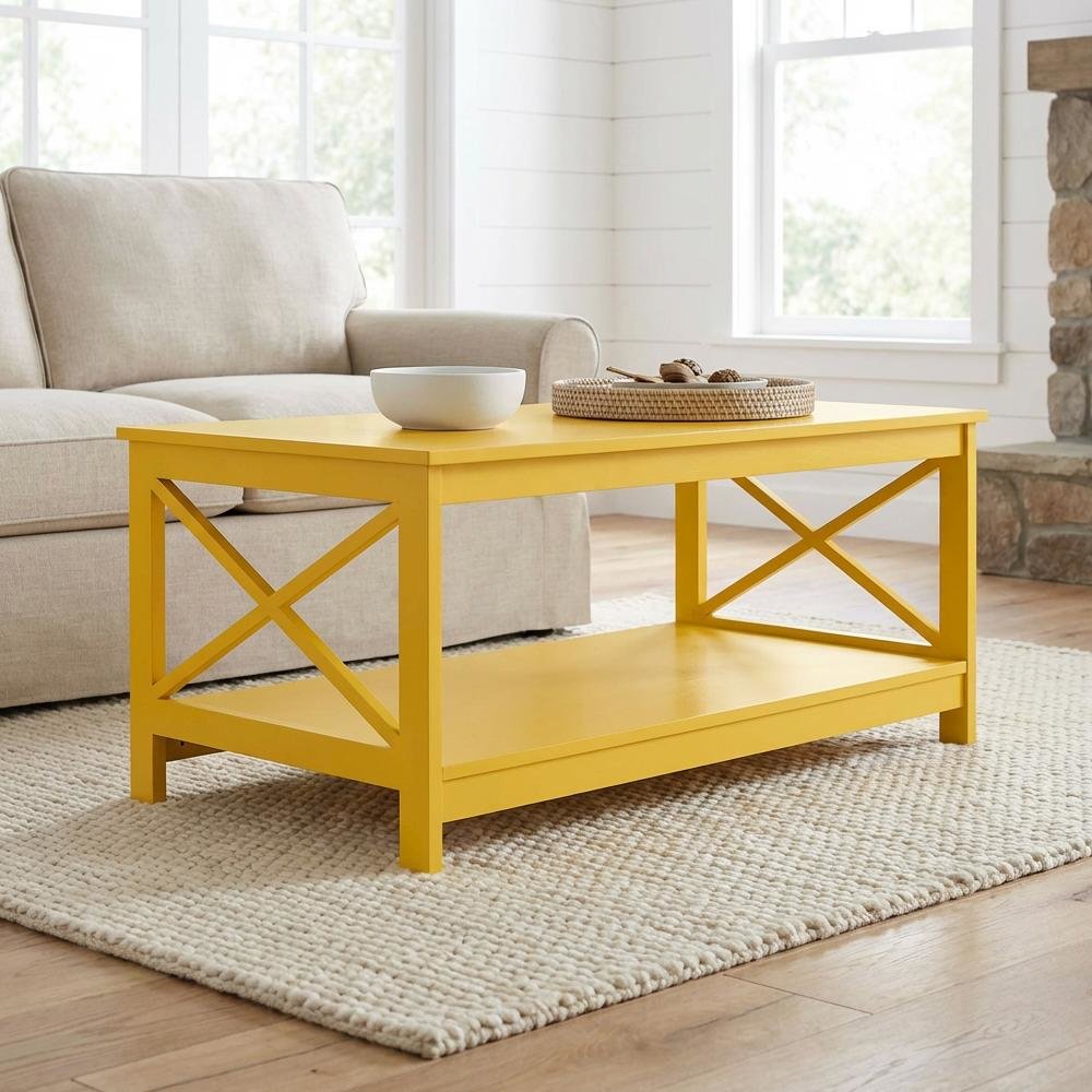 Yellow MDF Coffee Table with Sturdy Frame and Spacious Surface for Living Room