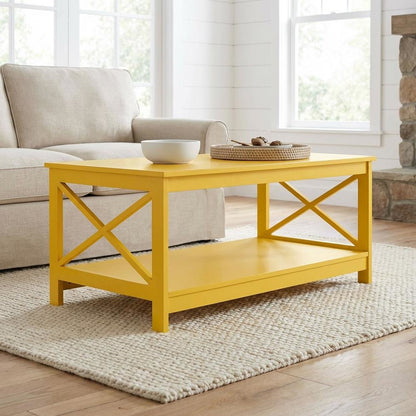 Yellow MDF Coffee Table with Sturdy Frame and Spacious Surface for Living Room