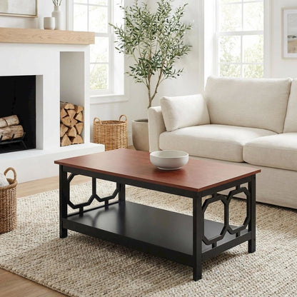 Cherry Black Coffee Table with Shelf MDF Construction Contemporary Design
