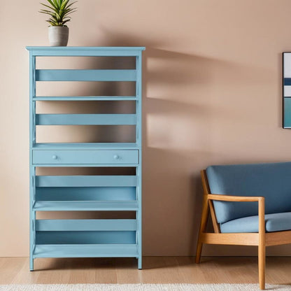 Blue 5-Tier Bookcase with Drawer, MDF Construction, Spacious Shelving Unit